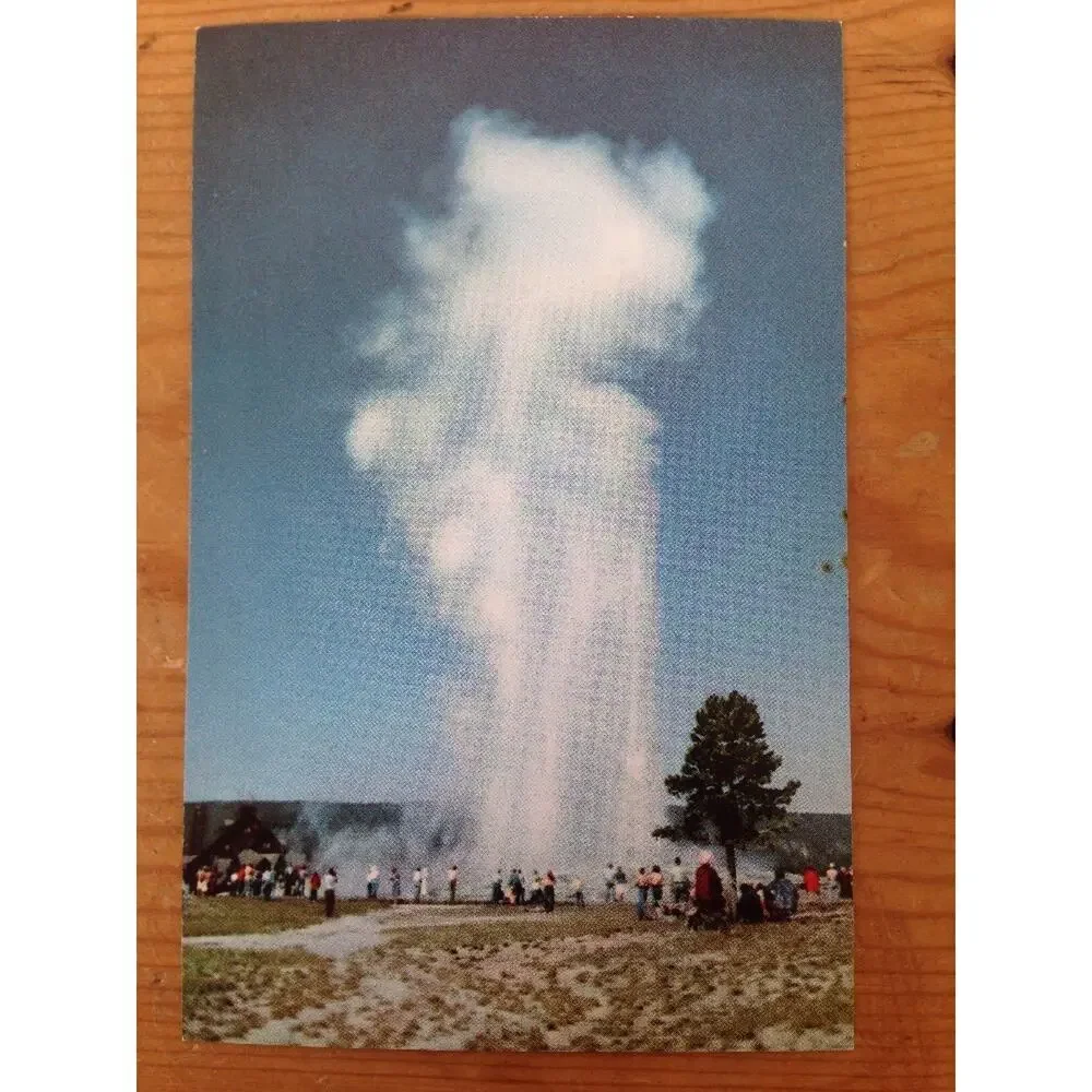1955 Vintage WA Krueger MicroColor Unposted Postcard Old Faithful Geyser Errupt
